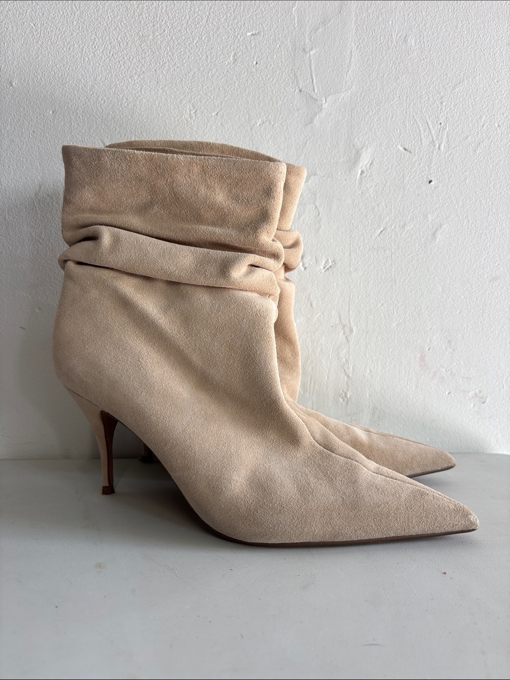Brian Atwood x Express Suede Slouch Thin Heeled Boots